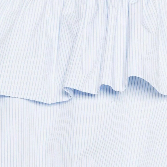 New ZARA Off The Shoulder Asymmetric Blue Striped Ruffled Poplin Top Blouse - Picture 13 of 16